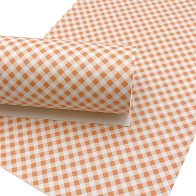 Orange Gingham Halloween Print Faux Leather Sheet