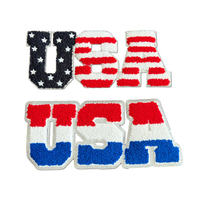 USA Chenille Iron On Patch, 4th of July Patches, USA Letter Patch, American Flag Iron on Patch