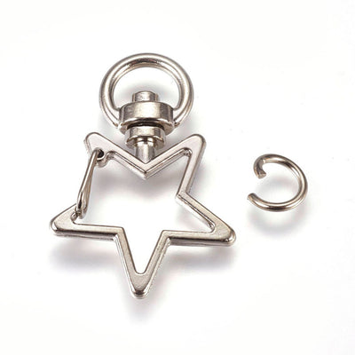 5 Silver Plated Star Clasp Key Chain Ring