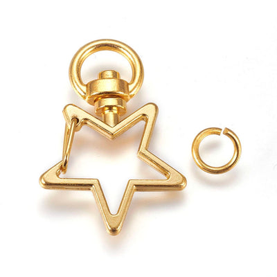5 Gold Plated Star Clasp Key Chain Ring