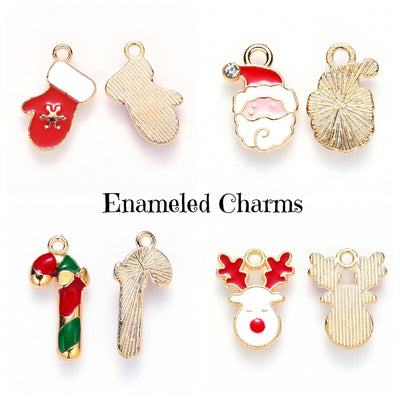 SET of 5 Christmas Enameled Charms, Choose your Style
