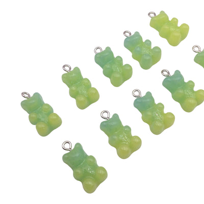 10  Green Ombre Gummy Bear Pendant Charm 22mm