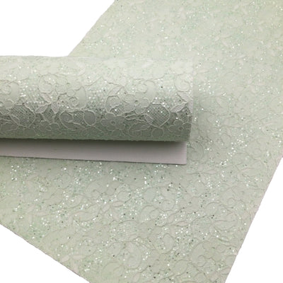 MINT GREEN LACE Glitter Fabric Sheets, Lace Fabric Sheet - 0380