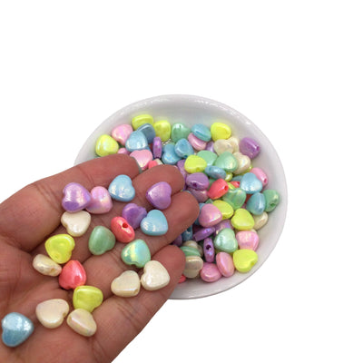 50g Heart Pastel Iridescent Beads 12mm