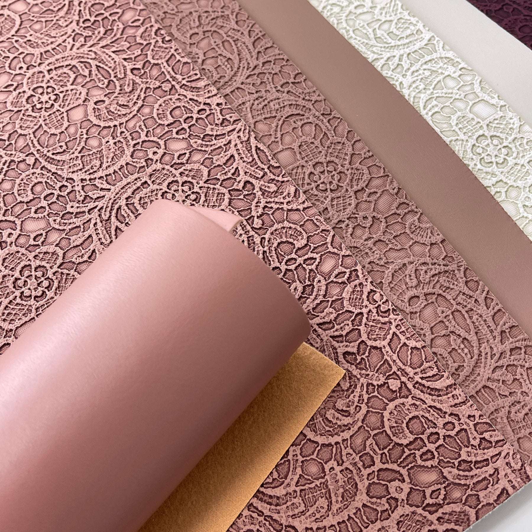 Floral Lace Embossed Faux Leather Sheets and Matching Color Smooth Lea ...
