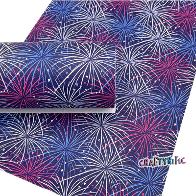 Red and Blue Fireworks Premium Faux Leather Sheets