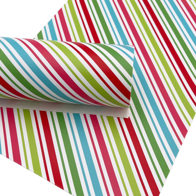 RAINBOW PEPPERMINT STRIPES Designer Prints Smooth Faux Leather Sheets