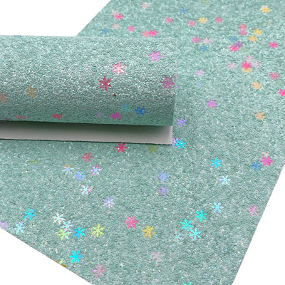 Mint Snowflakes Chunky Glitter fabric Sheets