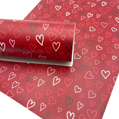 Red Hearts Smooth Faux Leather Sheets