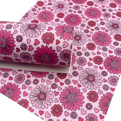 Pink Floral Smooth Faux Leather Sheets