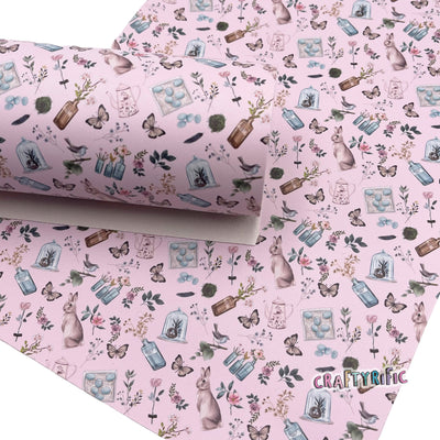 Bunnies and Butterflies Premium Printed Faux Leather