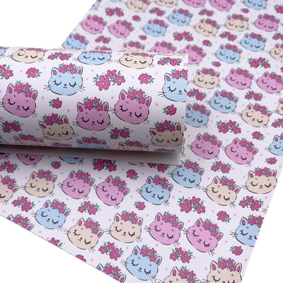 Kawaii Pastel Cats Premium Printed Faux Leather