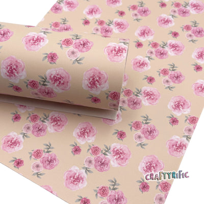 Pink Roses on Yellow Premium Printed Faux Leather