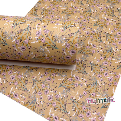 Mustard Flowers Premium Printed Faux Leather