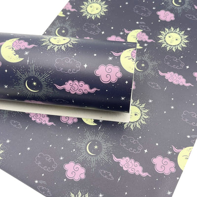 Sun and Moon Custom Print Faux Leather Sheet