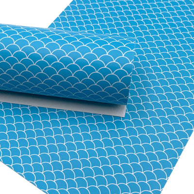 Blue Mermaid Scales Custom Print Faux Leather Sheet