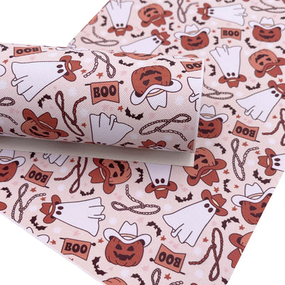 Cowboy Ghost Halloween Faux Leather Sheet