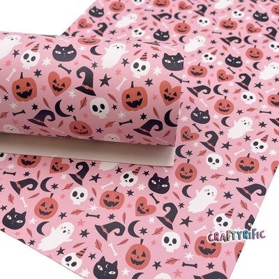 Pumpkin and Hats Print Faux Leather Sheet