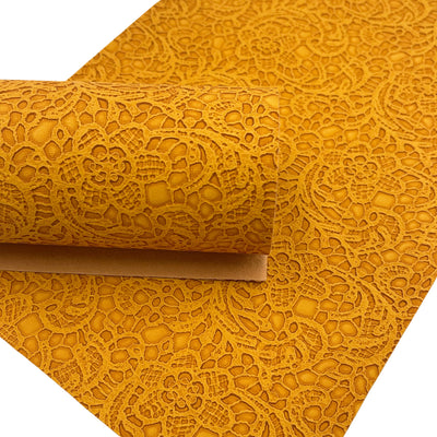 Mustard Floral Embossed Faux Leather Sheets