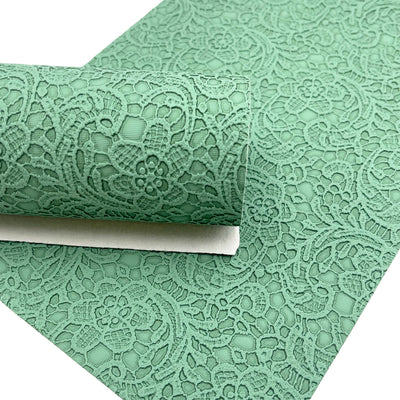Sea Green Floral Embossed Faux Leather Sheets