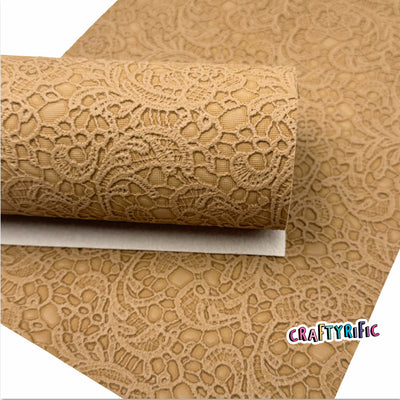 Taupe Floral Embossed Faux Leather Sheets, PVC Faux Leather Sheet, Embroidery Sewing Vinyl, Vegan Leatherette