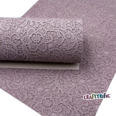 Lilac Floral Embossed Faux Leather Sheets, PVC Faux Leather Sheet, Embroidery Sewing Vinyl, Vegan Leatherette