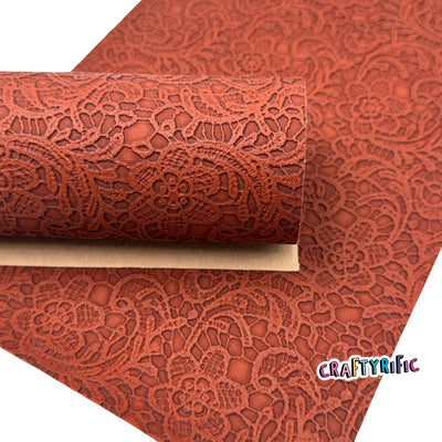 Maroon Floral Embossed Faux Leather Sheets, PVC Faux Leather Sheet, Embroidery Sewing Vinyl, Vegan Leatherette
