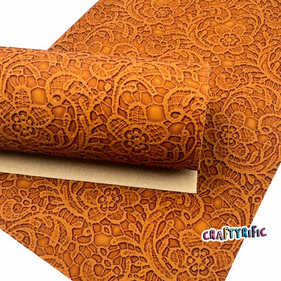 Camel Floral Embossed Faux Leather Sheets, PVC Faux Leather Sheet, Embroidery Sewing Vinyl, Vegan Leatherette