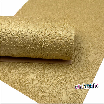Gold Floral Embossed Faux Leather Sheets, PVC Faux Leather Sheet, Embroidery Sewing Vinyl, Vegan Leatherette