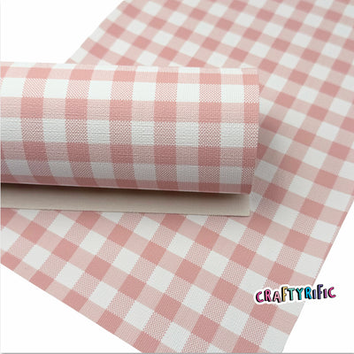 Pink Buffalo Plaid Faux Leather Sheet, Plaid Faux Leather, Faux Leather Material for Hair Bows - 0359