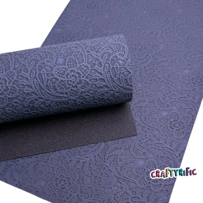 Navy Blue Floral Embossed Faux Leather Sheets, PVC Faux Leather Sheet, Embroidery Sewing Vinyl, Vegan Leatherette