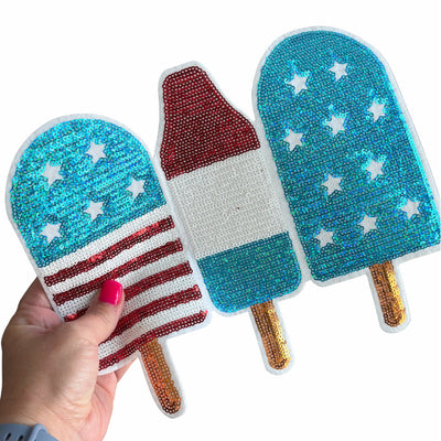 Popsicle Chenille Iron On Patch, 4th of July Patches, Patriotic Patch, Summer Themed Iron on Patch