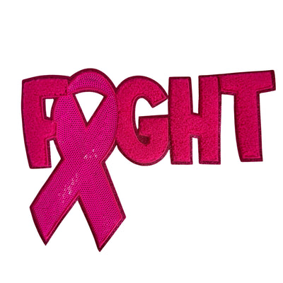 Pink Ribbon Chenille Iron On Patch, Cancer Awareness Chenille Patch, Pink Sequin Fight Iron on Patch for T Shirts