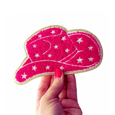 Pink Cowboy Hat Chenille Iron On Patch