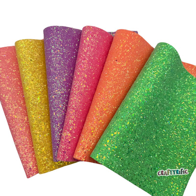 Neon Premium Chunky Glitter Fabric, Glitter Canvas Sheets, Glitter Faux Leather, Glitter Fabric for Hair Bows