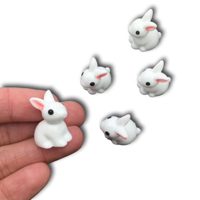 2 Miniature White Rabbit Resin Cabochon