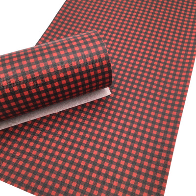 SMALL RED BUFFALO Plaid Faux Leather Sheets, Red and Black, Printed Faux Leather, Vinyl Fabric Sheet