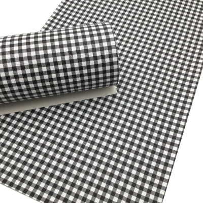 SMALL BLACK BUFFALO Plaid Faux Leather Sheets, Black and White, Printed Faux Leather, Vinyl Fabric Sheet, 236