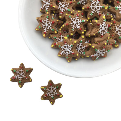 4 Christmas Gingerbread Cookies, Kawaii Flatback Cabochon, Food Cabochon