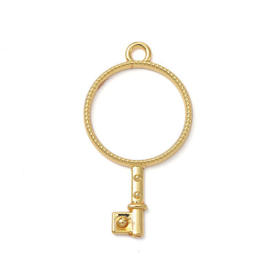 2 Gold Open Round Key Charm Open Bezel Pendant, Resin Bezels, Alloy Open Back Bezel Pendants, DIY UV Resin
