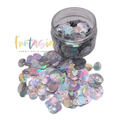 Alien Shape Loose Glitter, Holographic Silver Polyester Glitter, Solvent Resistant 10g Jar