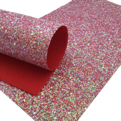 RED IRIDESCENT Glow In the Dark  Chunky Glitter Fabric Sheets - 0678