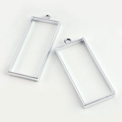 2 Shiny Silver Plated Rectangle Open Bezel Pendant