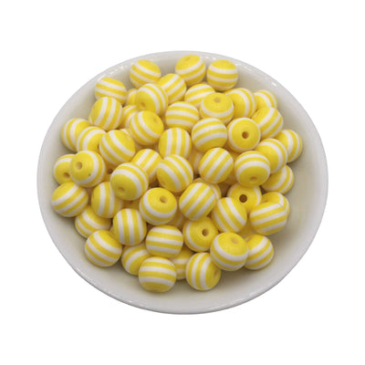 12mm Yellow Stripe Bubblegum Beads 50pcs