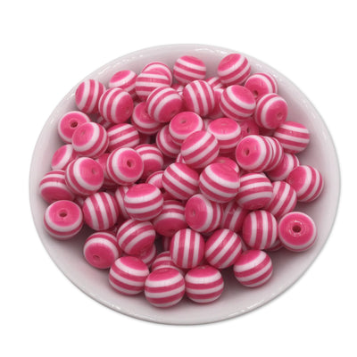 12mm Hot Pink Stripe Bubblegum Beads 50pcs