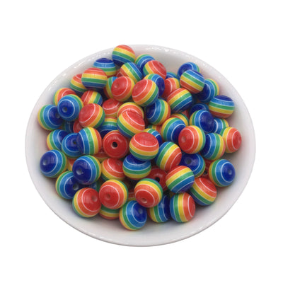 12mm Rainbow Stripe Bubblegum Beads 50pcs