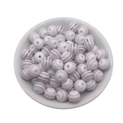 12mm White Stripe Bubblegum Beads 50pcs