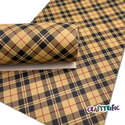 MUSTARD Plaid Faux Leather Sheets, Buffalo Plaid, Printed Faux Leather, Vinyl Fabric Sheet, 7x13 Faux Leather