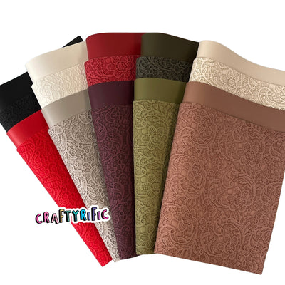 Floral Lace Embossed Faux Leather Sheets and Matching Color Smooth Leather