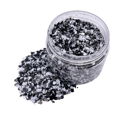 Black and White Chunky Glitter, Polyester Glitter, Solvent Resistant, Premium Quality Glitter for Tumblers, 1 oz resealable bag